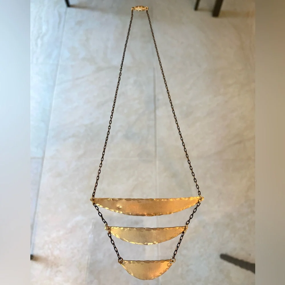 Three-Tier Hammered Gold Bar Two-Tone Chain Necklace, NWOT